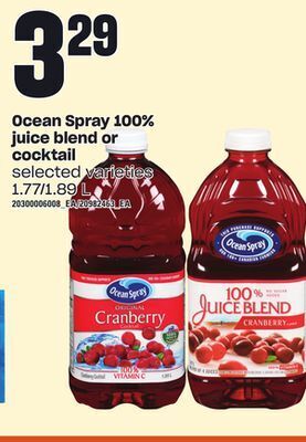 Independent Grocer Ocean spray 100% juice blend or cocktail, 1.77/1.89 l offer