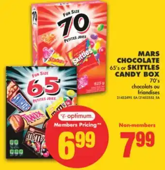 No Frills Mars chocolate, 65's or skittles candy box, 70's offer