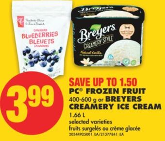 No Frills Pc® frozen fruit, 400-600 g or breyers creamery ice cream, 1.66 l offer