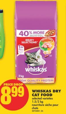 No Frills Whiskas dry cat food, 1.5/2 kg offer