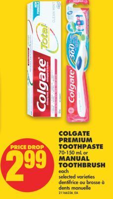 No Frills Colgate premium toothpaste 70-150 ml or manual toothbrush offer