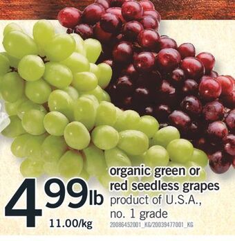 Fortinos Organic green or red seedless grapes offer