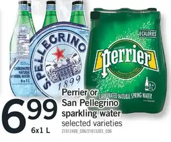 Fortinos Perrier or san pellegrino sparkling water, 6x1 l offer