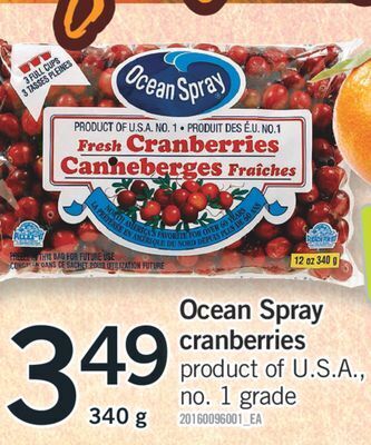 Fortinos Ocean spray cranberries, 340 g offer