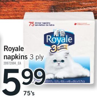 Fortinos Royale napkins, 3 ply, 75's offer