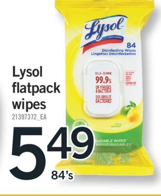Fortinos Lysol flatpack wipes, 84's offer