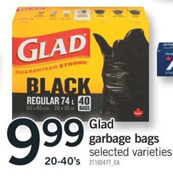 Fortinos Glad garbage bags, 20-40's offer