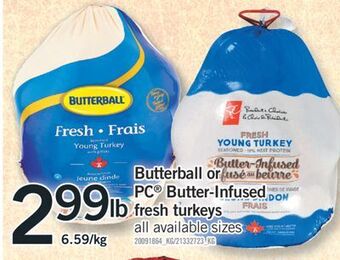 Fortinos Butterball or pc® butter-infused fresh turkeys offer