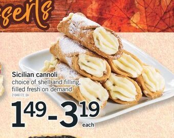 Fortinos Sicilian cannoli offer