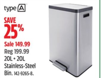Canadian Tire Type a 20l + 20l stainless-steel bin offer