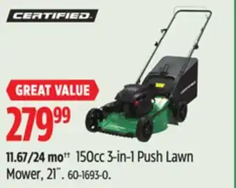 Canadian Tire Certified 150cc 3-in-1 push lawn mower, 21˝ offer