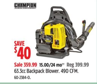 Canadian Tire Champion 63.3cc backpack blower offer