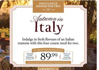 Farm Boy Indulgence dinner for two offer