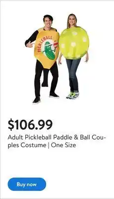Walmart Adult pickleball paddle & ball couples costume | one size offer