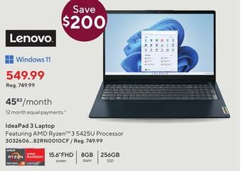 Staples Lenovo ideapad 3 laptop offer