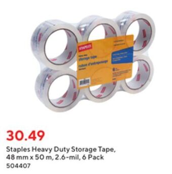 Staples Staples heavy duty storage tape, 48 mm x 50 m, 2.6-mil, 6 pack offer