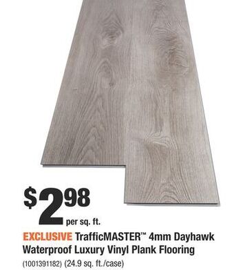Home Depot Trafficmaster™ 4mm dayhawk waterproof luxury vinyl plank flooring offer