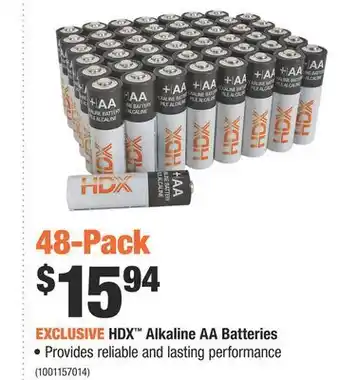 Home Depot Hdx™ alkaline aa batteries 48-pack offer