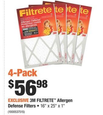 Home Depot 3m filtrete™ allergen defense filters offer