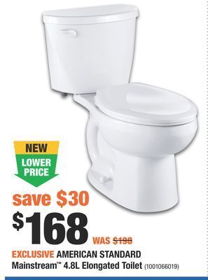 Home Depot American standard mainstream™ 4.8l elongated toilet offer