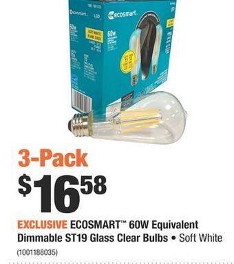 Home Depot Ecosmart™ 60w equivalent dimmable st19 glass clear bulbs offer