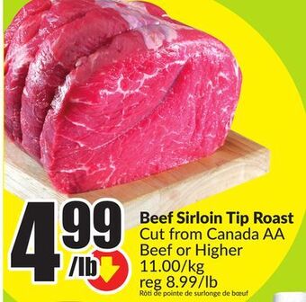 FreshCo Beef sirloin tip roast cut from canada aa beef or higher 11.00/kg offer