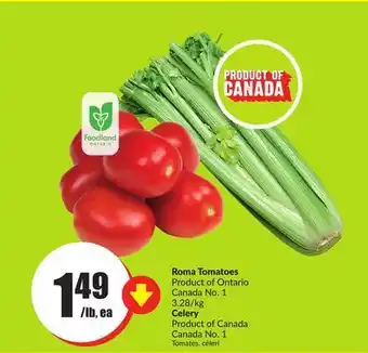 FreshCo Roma tomatoes product of ontario canada no. 1 3.28/kg celery product of canada canada no. 1 offer
