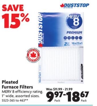 Home Hardware Pleated furnace filters offer
