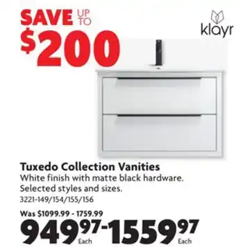 Home Hardware Tuxedo collection vanities offer