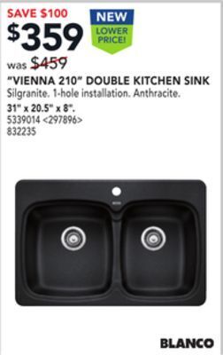 RONA Blanco "vienna 210" double kitchen sink 31" x 20.5" x 8" offer