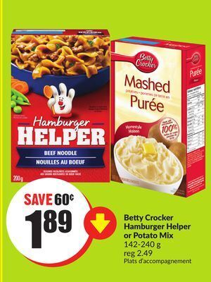 Chalo FreshCo Betty crocker hamburger helper or potato mix 142-240 g offer