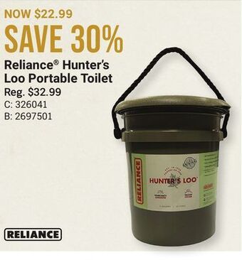Bass Pro Reliance® hunter's loo portable toilet offer