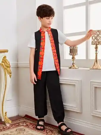 SheIn Boys 1pc geo print coat and 1pc tee and 1pc pants offer