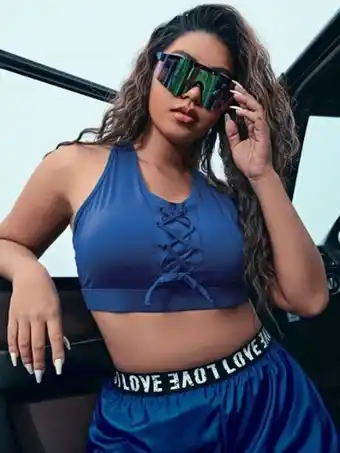 SheIn Plus solid lace up sports bra offer