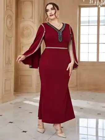 SheIn Plus cloak sleeve contrast tape dress offer