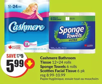 FreshCo Cashmere bathroom tissue, sponge towels or scotties facial tissue offer