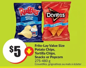 FreshCo Frito-lay value size potato chips, tortilla chips, snacks or popcorn offer