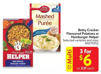 Walmart Betty crocker flavoured potatoes or hamburger helper offer