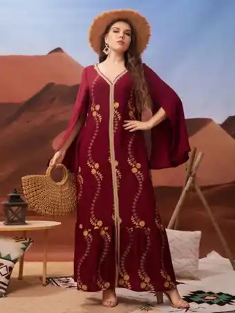 SheIn Plus random floral embroidered slit sleeve ruffle hem smock dress offer