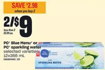 Loblaws Pc blue menu or pc sparkling water offer