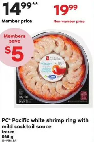 Loblaws Pc pacific white shrimp ring with mild cocktail sauce offer