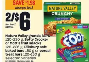 Loblaws Nature valley granola bars, betty crocker or mott's fruit snacks, pillsbury soft baked bars or cereal treat bars offer