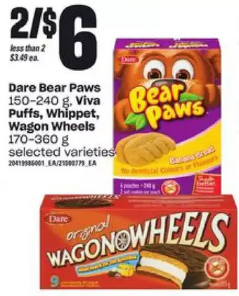 Loblaws Dare bear paws, viva puffs, whippet, wagon wheels offer