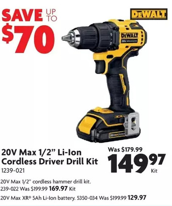 Home Hardware 20v max 1/2" li-ion cordless driver drill kit | 20v max 1/2" cordless hammer drill kit | 20v max xr 5ah li-ion battery offer