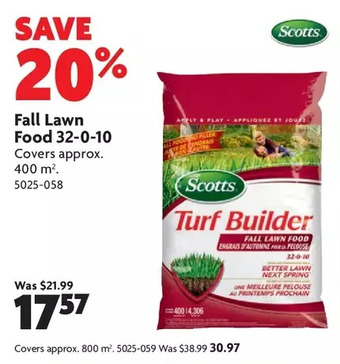 Home Hardware Fall lawn food 32-0-10: covers approx. 400 m² | covers approx. 800 m² offer