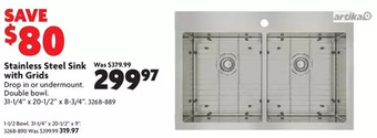 Home Hardware Stainless steel sink with grids: double bowl | 1-1/2 bowl offer