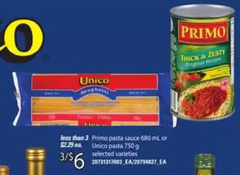 Independent Grocer Primo pasta sauce or unico pasta offer