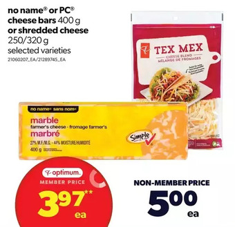 Real Canadian Superstore No name or pc cheese bars or shredded cheese offer