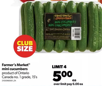 Real Canadian Superstore Farmer's market mini cucumbers offer