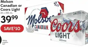 Sobeys Liquor Molson Canadian Or Coors Light 24 x 355ml offer